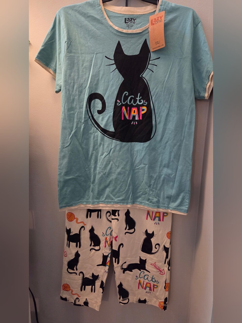 Lazy One Cat Nap Pajama Set - Pants(XS) And Shirt (S)